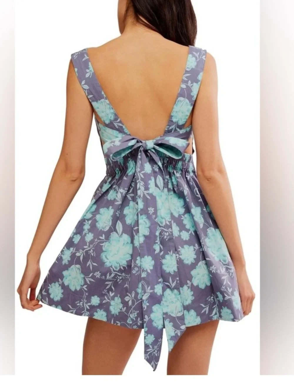 Free People Meet Me In Maui Cutout Sundress Minidress in Floral Lavender Blue - Picture 3 of 5